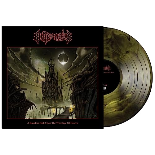 Black vinyl record with dark fantasy album art of a castle and figures.