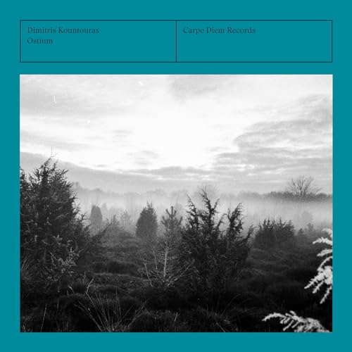 CD cover for "Ostium" by Dimitris Kountouras, featuring a misty landscape.