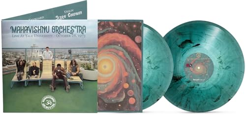 Mahavishnu Orchestra vinyl record with turquoise discs and colorful cover art.