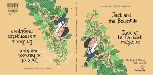 Book cover: Jack climbing a beanstalk, illustrated in a cartoon style.