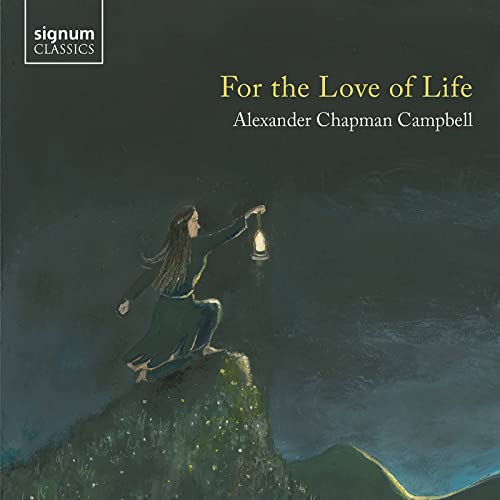 CD cover: woman with lantern on rocky hill, dark blue background.