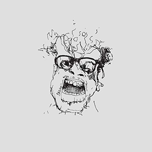 Sketch of a person with glasses, mouth open in an expressive pose.