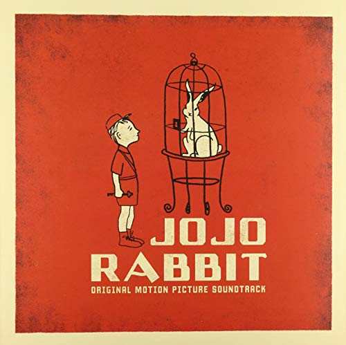 Red album cover for "Jojo Rabbit" soundtrack featuring a boy and rabbit.