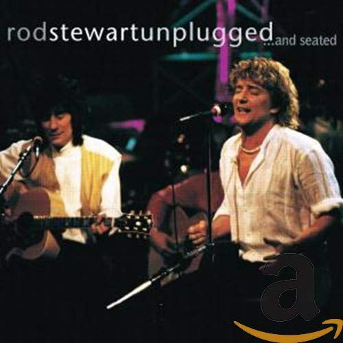 Rod Stewart performing with a guitarist, album cover for "Unplugged....And Seated".