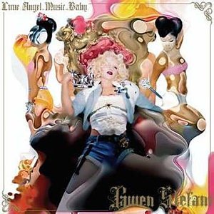 CD cover for Gwen Stefani’s “Love Angel Music Baby” with stylized figures.