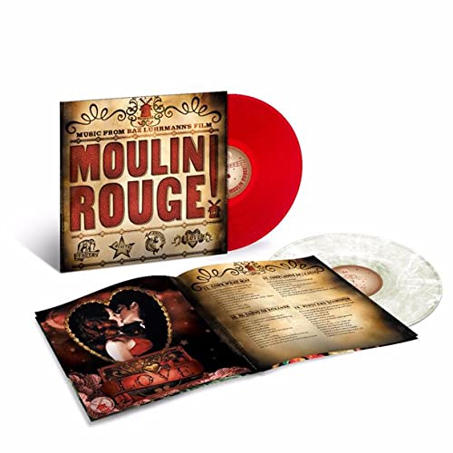 Moulin Rouge vinyl soundtrack with red and clear records, open booklet.