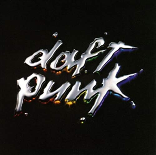 Daft Punk logo in silver, dripping paint on a black background.