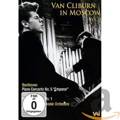 DVD cover featuring Van Cliburn in profile, playing piano in Moscow.