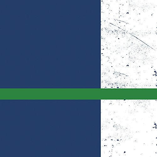 Abstract album cover with dark blue, white, and a green stripe.
