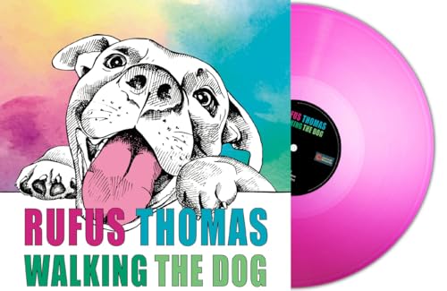 Rufus Thomas “Walking The Dog” pink vinyl record with dog illustration.