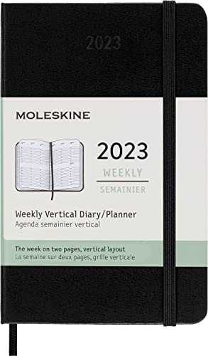 Moleskine Weekly Planner 2023, 12-Month Weekly Diary with Vertical Layout, Weekly Vertical Planner, Hard Cover, Pocket Size 9 x 14 cm, Colour Black