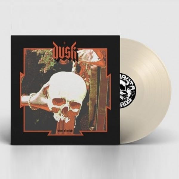 Vinyl record of Dusk’s “Wheels Of Twilight” with a skull image.