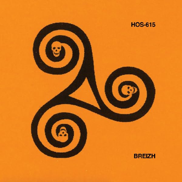 Orange CD cover with black triskelion and skull design, text "BREIZH".
