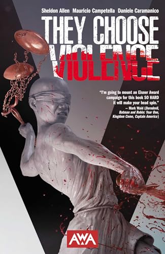Book cover: statue wielding a weapon, splattered with red paint.