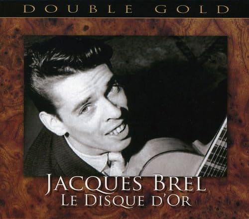 Jacques Brel album cover, black and white portrait with guitar.