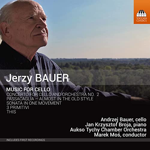 CD cover featuring portrait of Jerzy Bauer, cellist, with track listing.