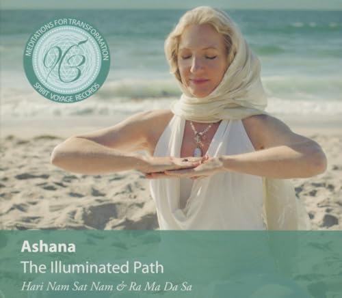 Woman meditating on a beach, album cover for "Ashana - Illuminated Path.