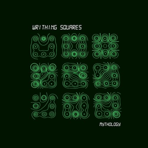 Green abstract line art arranged in a nine-square grid on black.