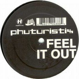 Black vinyl record label for Phuturistix’s “Feel It Out” with barcode.