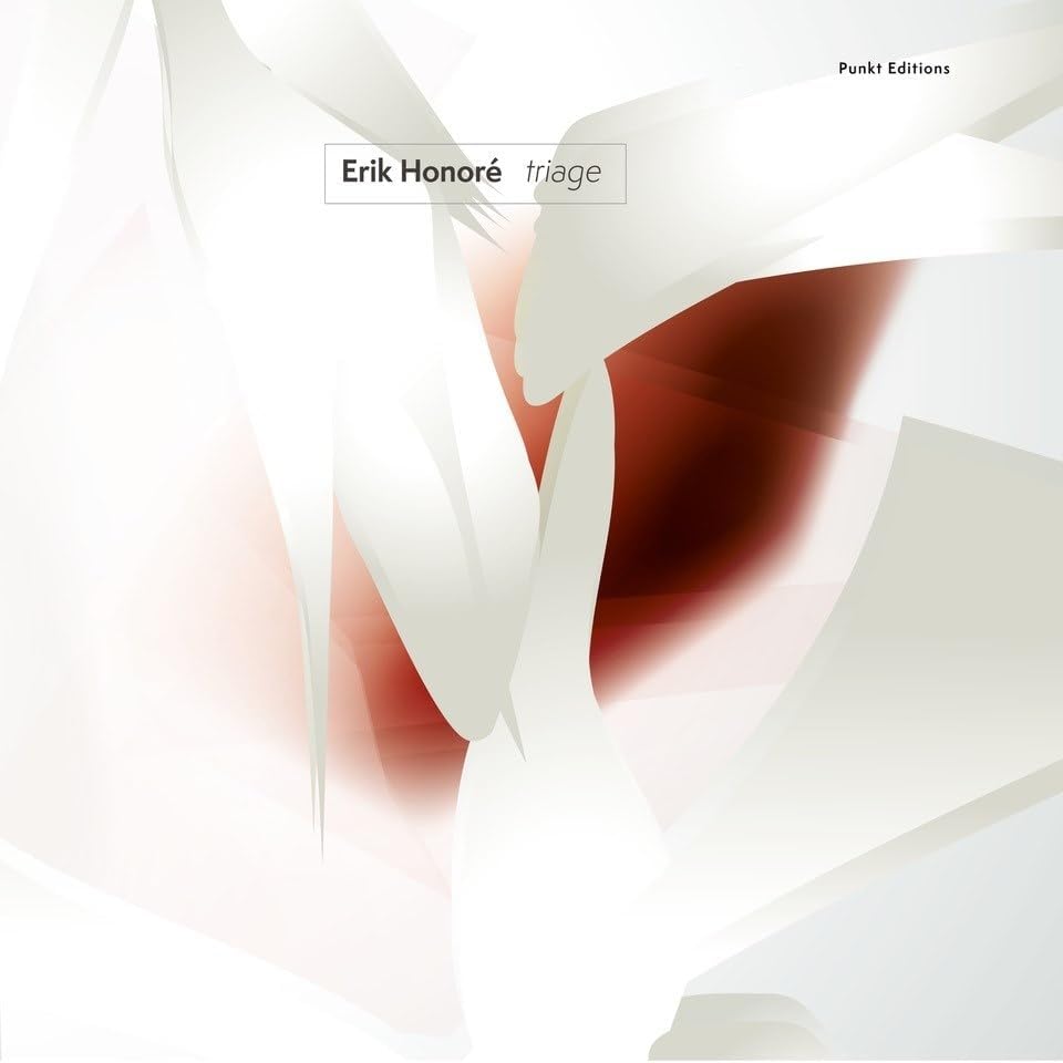 CD cover for Erik Honore’s “Triage” featuring abstract red and white shapes.