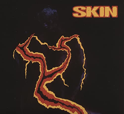 Album cover for "Skin" with abstract red and yellow figure on black.