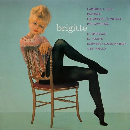 Record cover featuring Brigitte Bardot in a pink dress and black stockings.