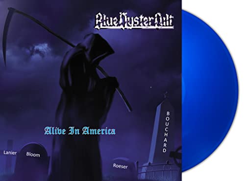 Blue Oyster Cult "Alive In America" blue vinyl record with grim reaper cover.