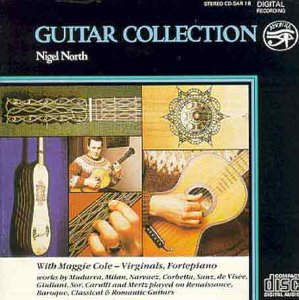 CD cover for Alonso Mudarra’s Guitar Collection, featuring guitars and musical notation.