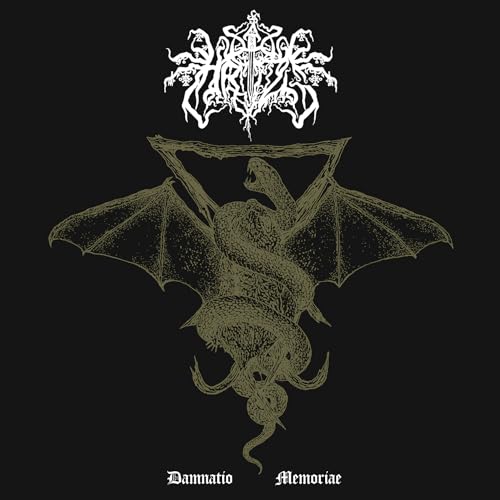 Black album cover with ornate white and tan demonic imagery and text.