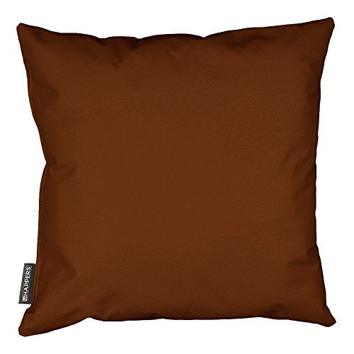 Brown square cushion against a white background.