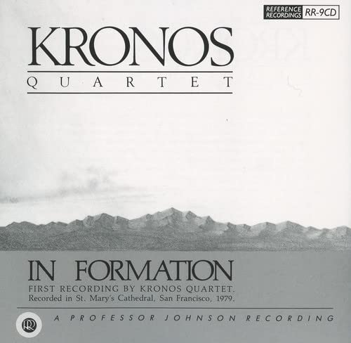 CD cover for Kronos Quartet’s “In Formation” with mountain range image.