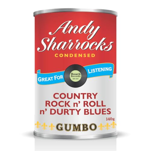 Red can labeled “Andy Sharrocks Condensed” with a vinyl record image.