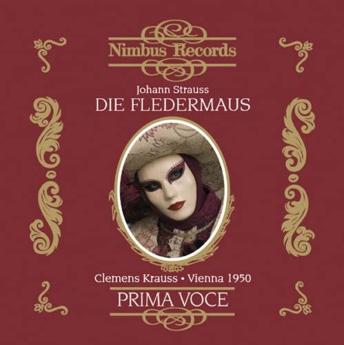 CD cover for Johann Strauss II’s “Die Fledermaus” featuring a masked woman.