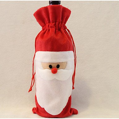 Red felt wine bottle cover decorated as Santa Claus’s face.