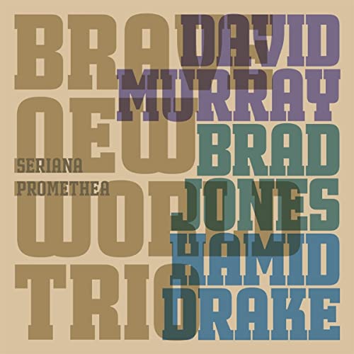CD cover with stacked, colorful text listing artist and album names.