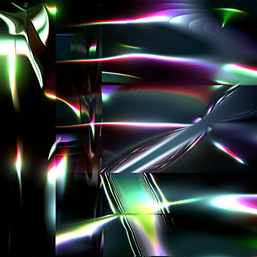 Abstract vinyl record cover with vibrant, colorful light reflections.