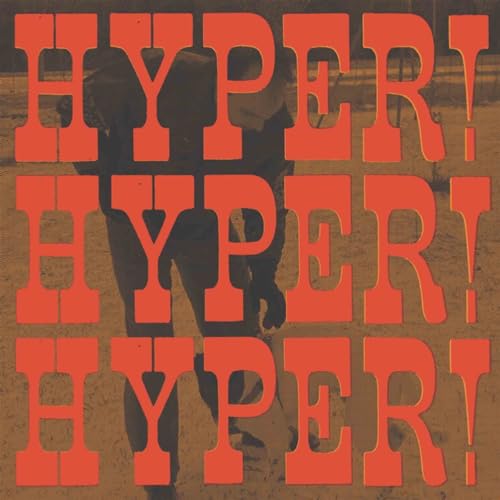 Vinyl record cover with repeating orange text over a blurred figure.