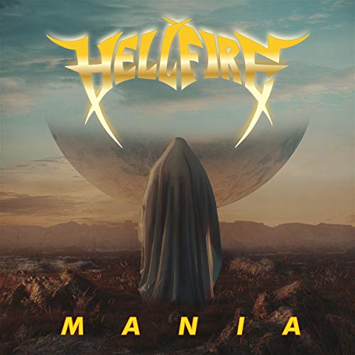 Album cover for Hell Fire - Mania, featuring a cloaked figure and moon.