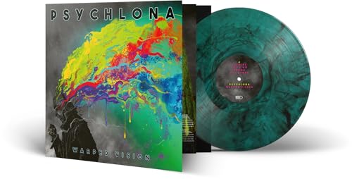 Green and black Psychlona “Warped Vision” vinyl record and album cover.