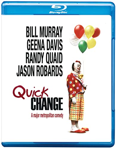 Blu-ray cover for Quick Change featuring a clown holding balloons against a white background.