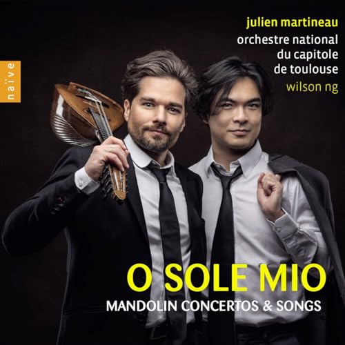 Two musicians with a mandolin, album cover for “O Sole Mio.”