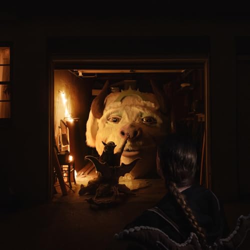 Dark album cover featuring a large cow head and two figures.