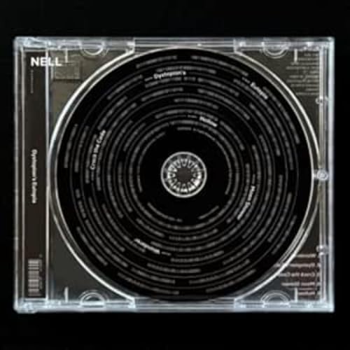 Clear CD case with black disc showing concentric lines and text.