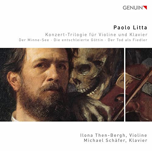 CD cover with portrait of a bearded man, skull, and violin.