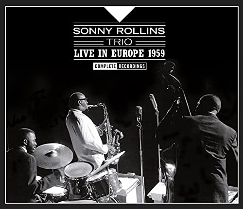 Sonny Rollins Trio album cover, black and white photo of musicians performing.