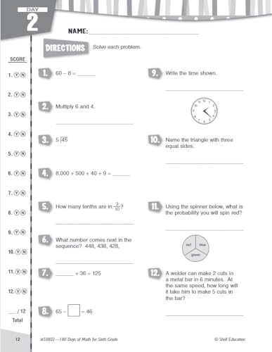 180 Days™: Math for Sixth Grade : Practice, Assess, Diagnose
