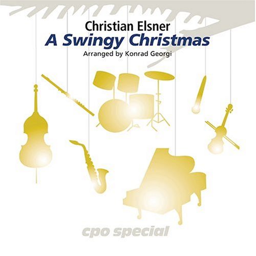 CD cover for “A Swingy Christmas” featuring golden musical instruments.
