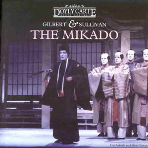 CD cover for Gilbert & Sullivan’s “The Mikado” featuring performers in costume.