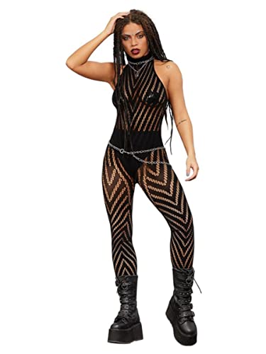Smiffys Fever Sleeveless V Striped Bodystocking