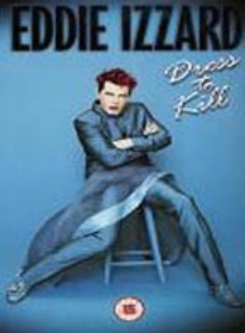 Eddie Izzard in suit on "Dress To Kill" DVD cover.